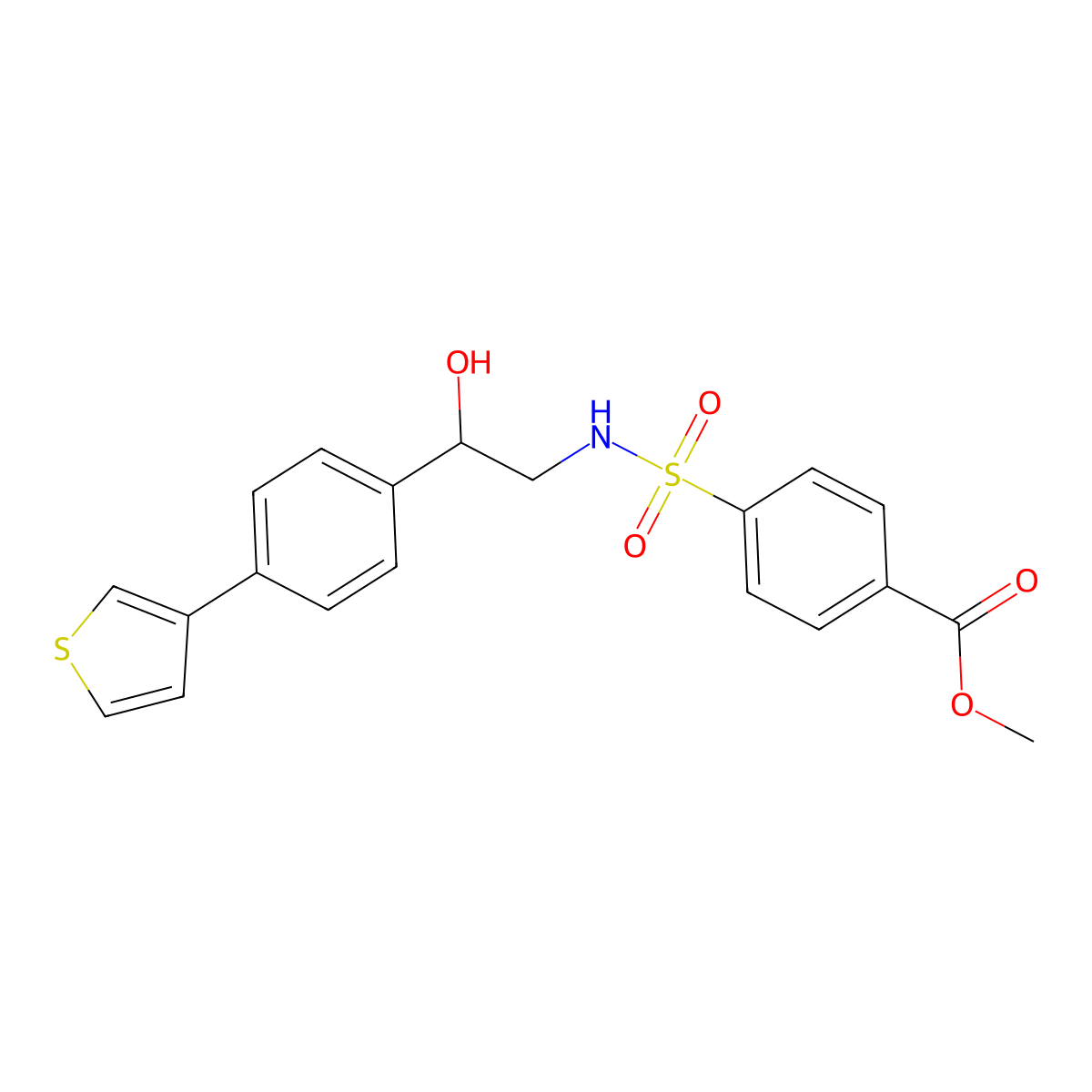 Methyl 4-({2-hydroxy-2-[4-(thiophen-3-yl)phenyl]ethyl}sulfamoyl)benzoate molecular structure, CAS 2097902-94-6