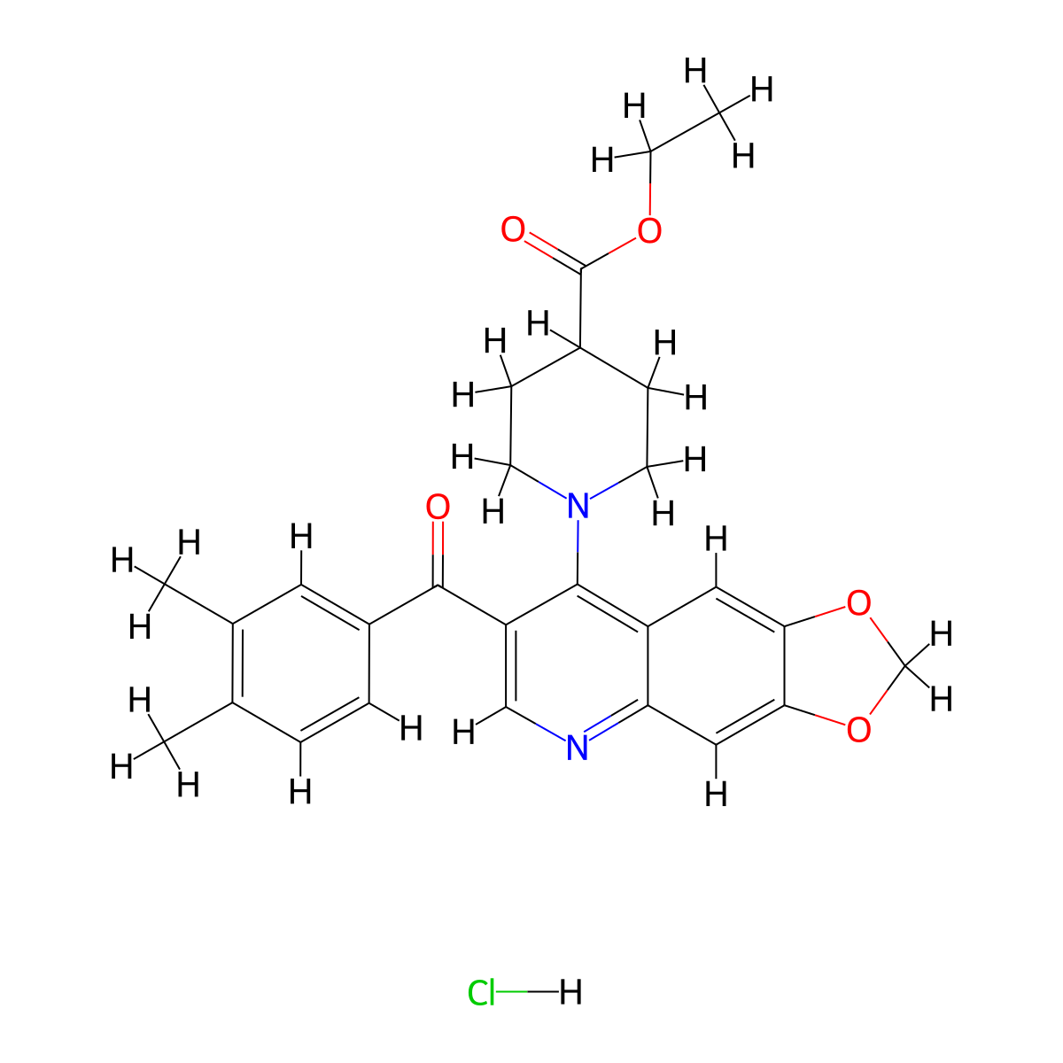 ethyl 1-[7-(3,4-dimethylbenzoyl)-2H-[1,3]dioxolo[4,5-g]quinolin-8-yl]piperidine-4-carboxylate hydrochloride molecular structure, CAS 2097903-01-8