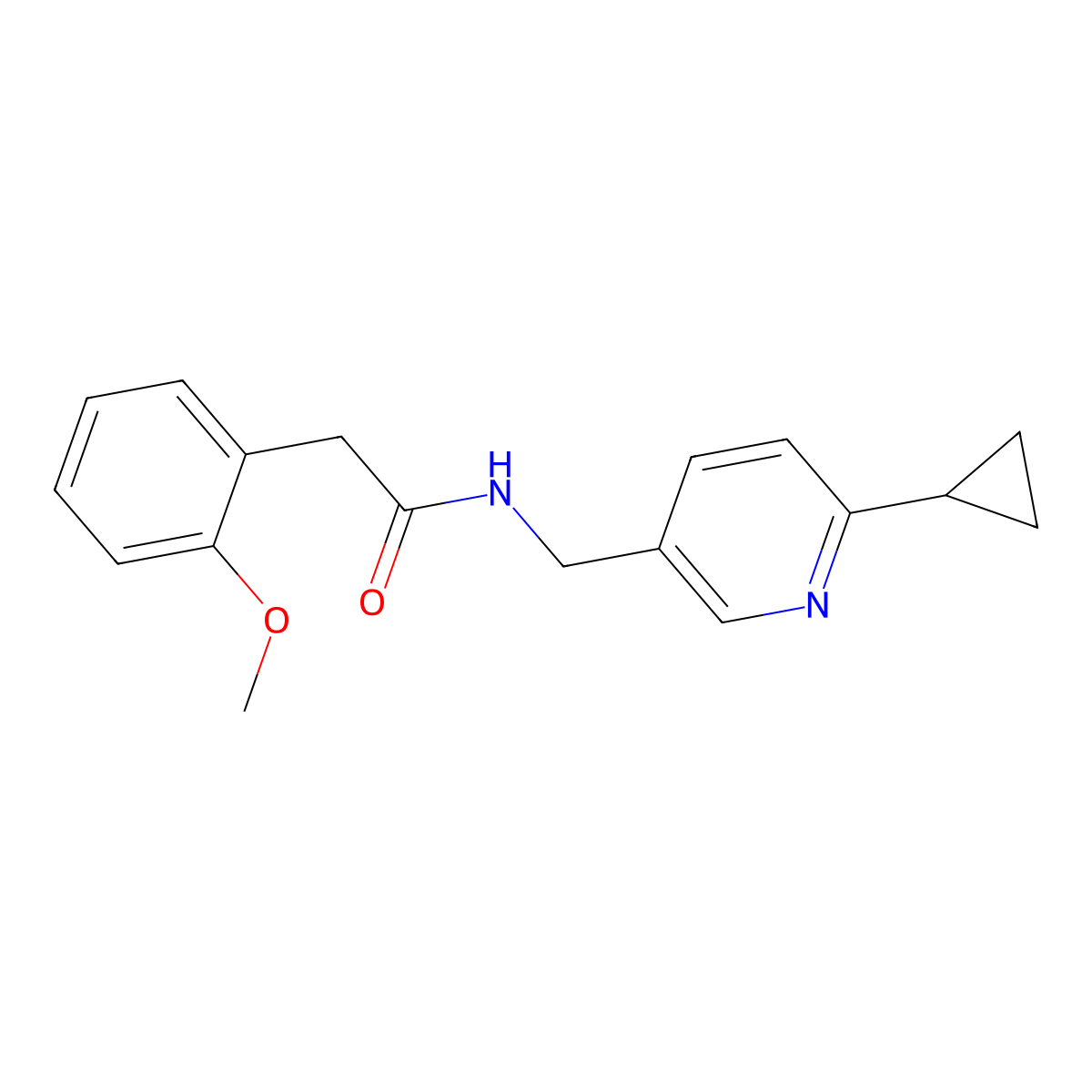 N-[(6-cyclopropylpyridin-3-yl)methyl]-2-(2-methoxyphenyl)acetamide molecular structure, CAS 2097903-22-3
