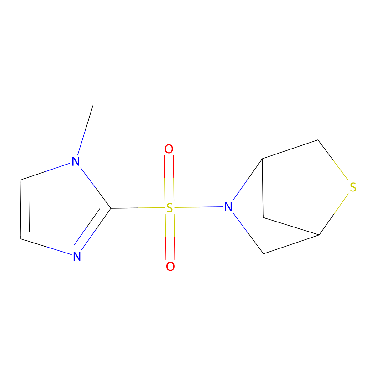 5-[(1-methyl-1H-imidazol-2-yl)sulfonyl]-2-thia-5-azabicyclo[2.2.1]heptane molecular structure, CAS 2097903-23-4