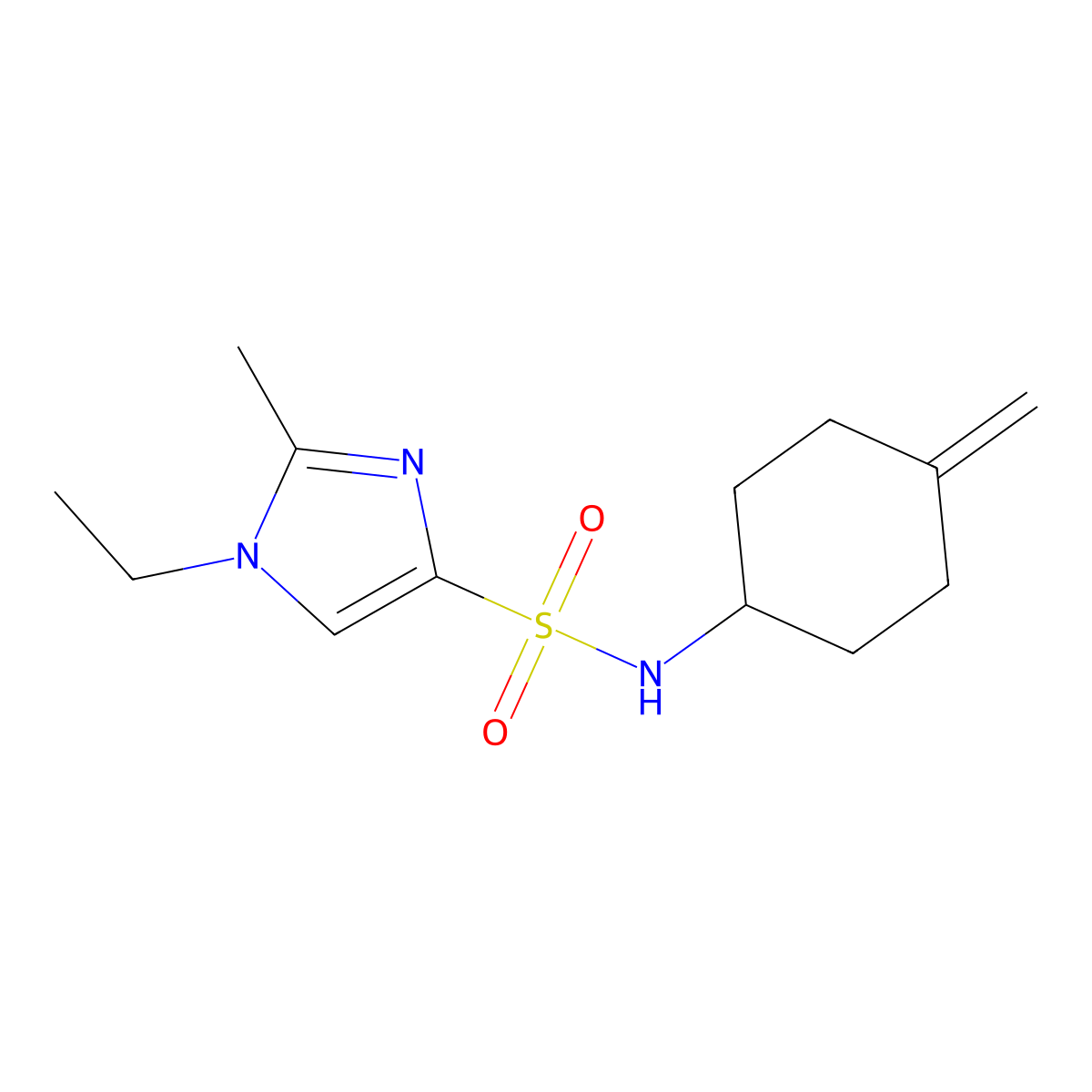 1-ethyl-2-methyl-N-(4-methylidenecyclohexyl)-1H-imidazole-4-sulfonamide molecular structure, CAS 2097903-25-6