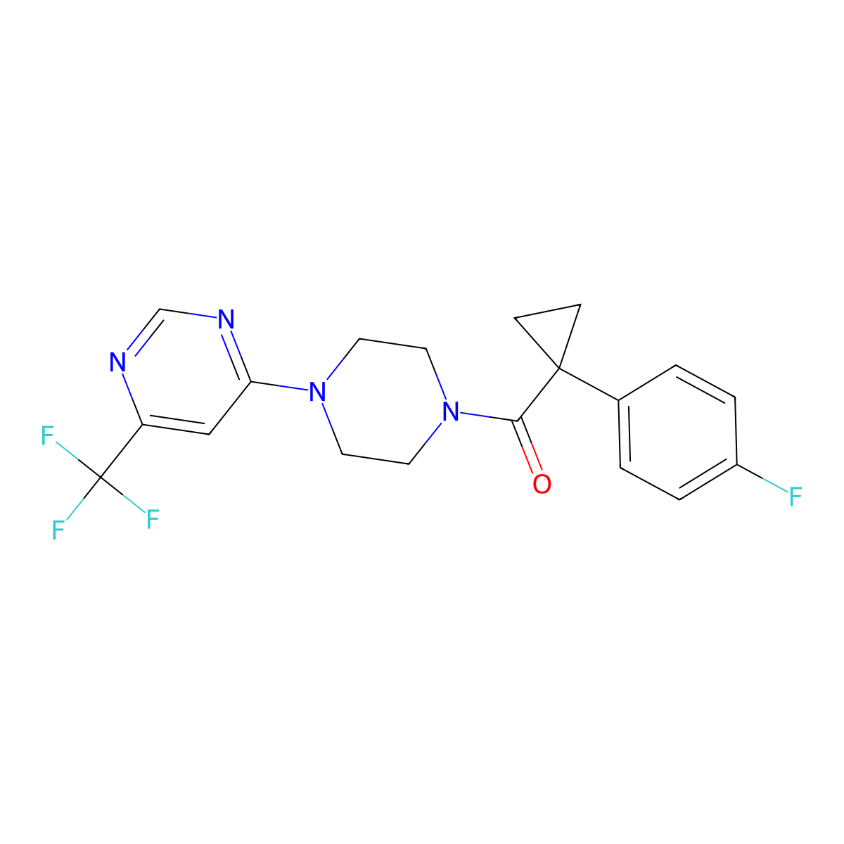 4-{4-[1-(4-Fluorophenyl)cyclopropanecarbonyl]piperazin-1-yl}-6-(trifluoromethyl)pyrimidine molecular structure, CAS 2097903-35-8