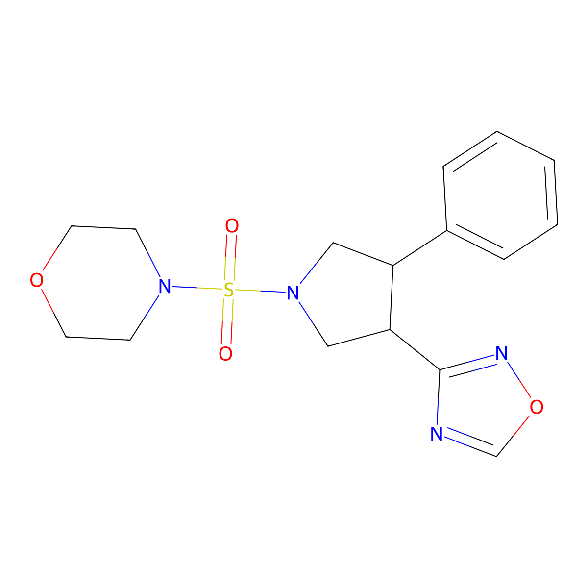 4-{[3-(1,2,4-Oxadiazol-3-yl)-4-phenylpyrrolidin-1-yl]sulfonyl}morpholine molecular structure, CAS 2097903-37-0
