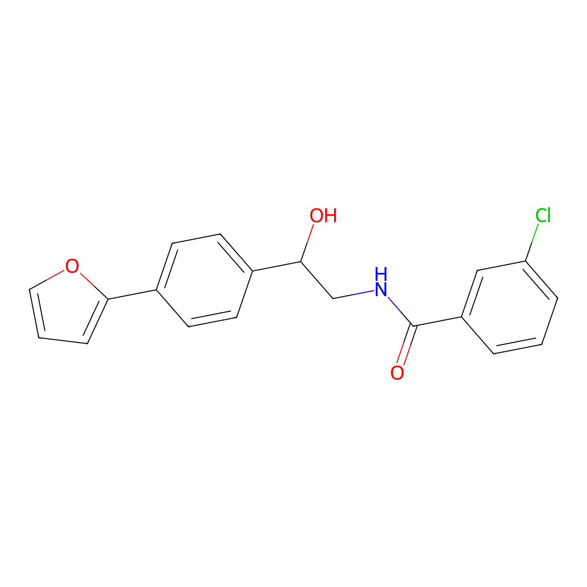 3-chloro-N-{2-[4-(furan-2-yl)phenyl]-2-hydroxyethyl}benzamide molecular structure, CAS 2097903-39-2