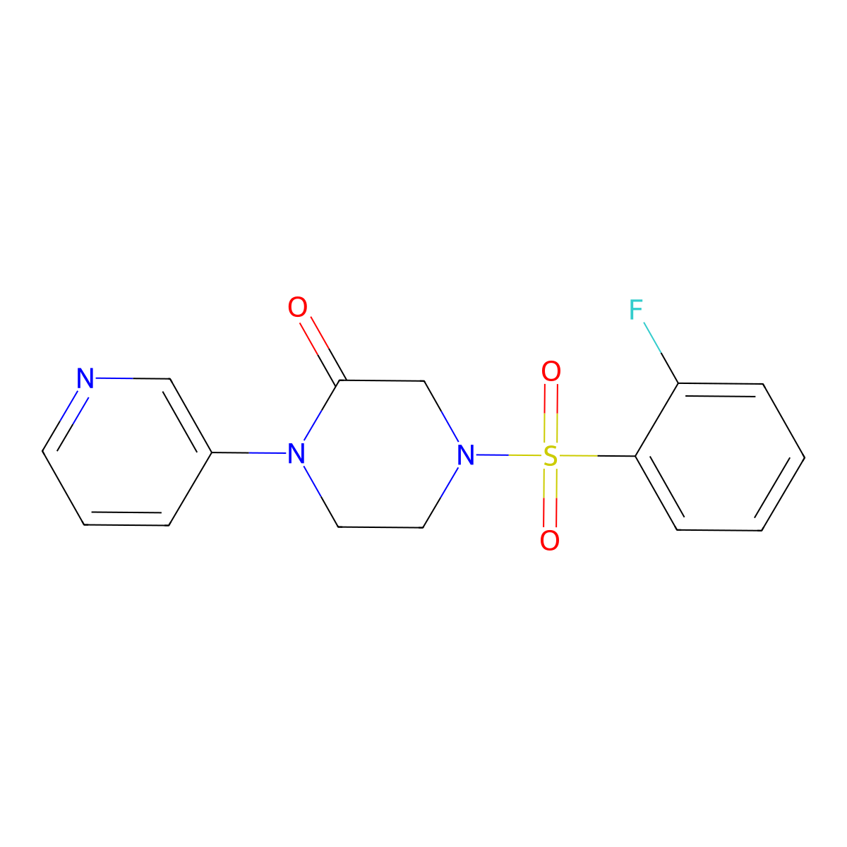 4-(2-Fluorobenzenesulfonyl)-1-(pyridin-3-yl)piperazin-2-one molecular structure, CAS 2097903-42-7