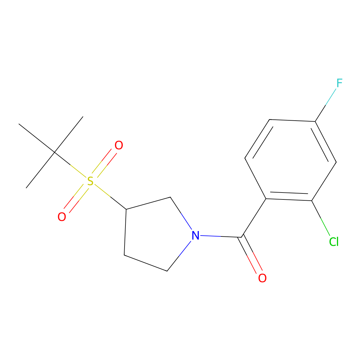 (3-(Tert-butylsulfonyl)pyrrolidin-1-yl)(2-chloro-4-fluorophenyl)methanone molecular structure, CAS 2097903-47-2