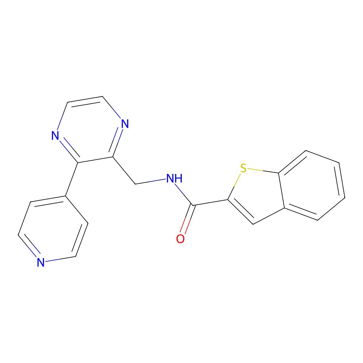 N-{[3-(pyridin-4-yl)pyrazin-2-yl]methyl}-1-benzothiophene-2-carboxamide molecular structure, CAS 2097903-51-8