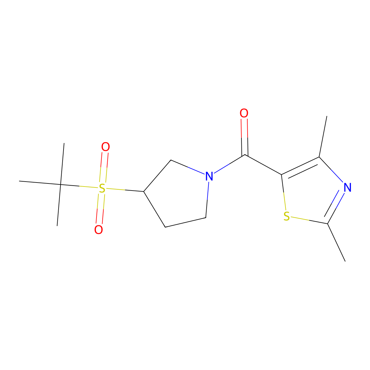 (3-(Tert-butylsulfonyl)pyrrolidin-1-yl)(2,4-dimethylthiazol-5-yl)methanone molecular structure, CAS 2097903-52-9