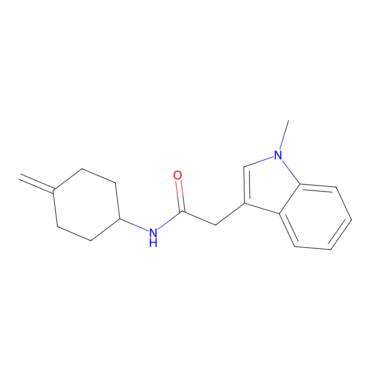 2-(1-methyl-1H-indol-3-yl)-N-(4-methylidenecyclohexyl)acetamide molecular structure, CAS 2097903-53-0