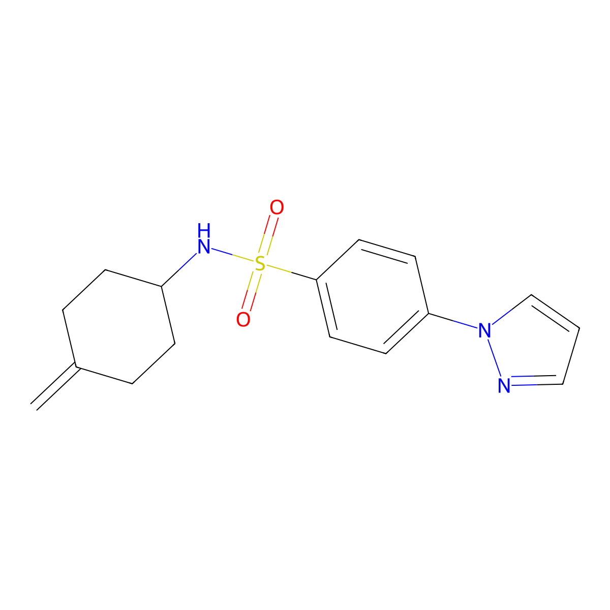 N-(4-methylidenecyclohexyl)-4-(1H-pyrazol-1-yl)benzene-1-sulfonamide molecular structure, CAS 2097903-57-4
