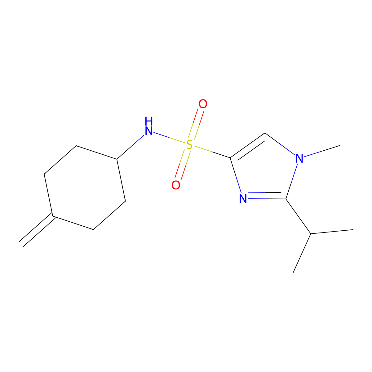 1-methyl-N-(4-methylidenecyclohexyl)-2-(propan-2-yl)-1H-imidazole-4-sulfonamide molecular structure, CAS 2097903-58-5