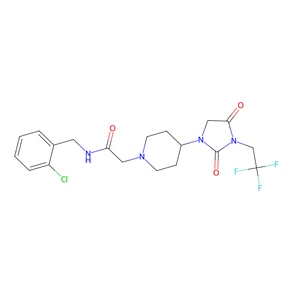 N-[(2-chlorophenyl)methyl]-2-{4-[2,4-dioxo-3-(2,2,2-trifluoroethyl)imidazolidin-1-yl]piperidin-1-yl}acetamide molecular structure, CAS 2097903-62-1