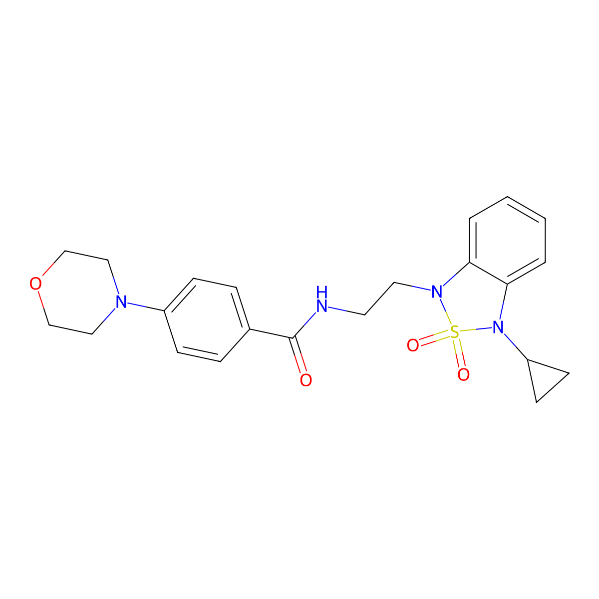 N-[2-(3-cyclopropyl-2,2-dioxo-1,3-dihydro-2lambda6,1,3-benzothiadiazol-1-yl)ethyl]-4-(morpholin-4-yl)benzamide molecular structure, CAS 2097903-74-5