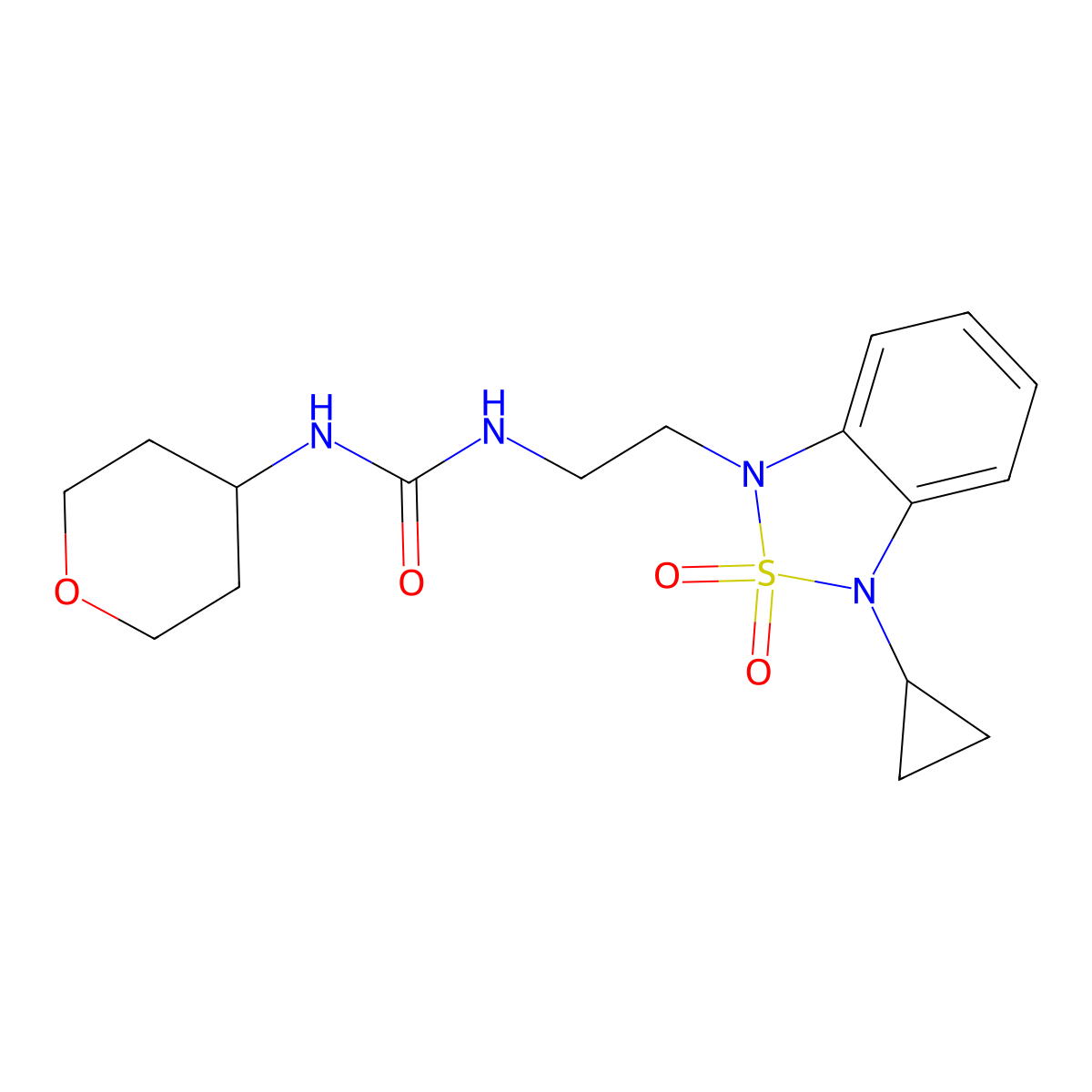 3-[2-(3-Cyclopropyl-2,2-dioxo-1,3-dihydro-2lambda6,1,3-benzothiadiazol-1-yl)ethyl]-1-(oxan-4-yl)urea molecular structure, CAS 2097903-80-3