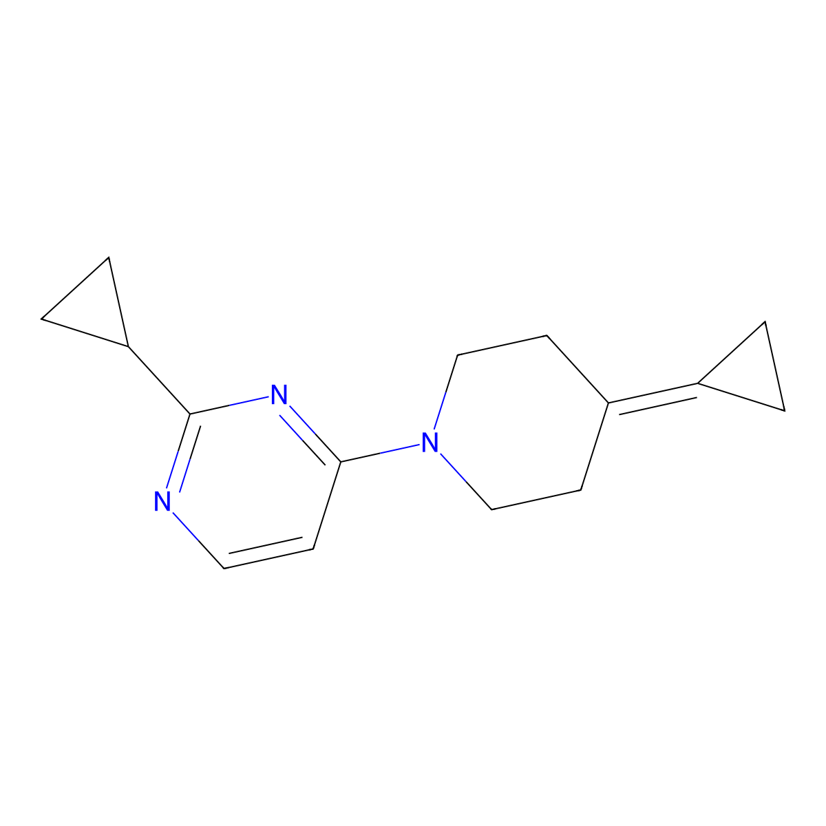 2-Cyclopropyl-4-(4-cyclopropylidenepiperidin-1-yl)pyrimidine molecular structure, CAS 2097903-90-5