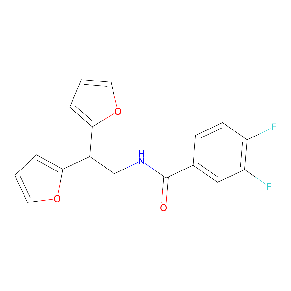 N-[2,2-bis(furan-2-yl)ethyl]-3,4-difluorobenzamide molecular structure, CAS 2097904-00-0