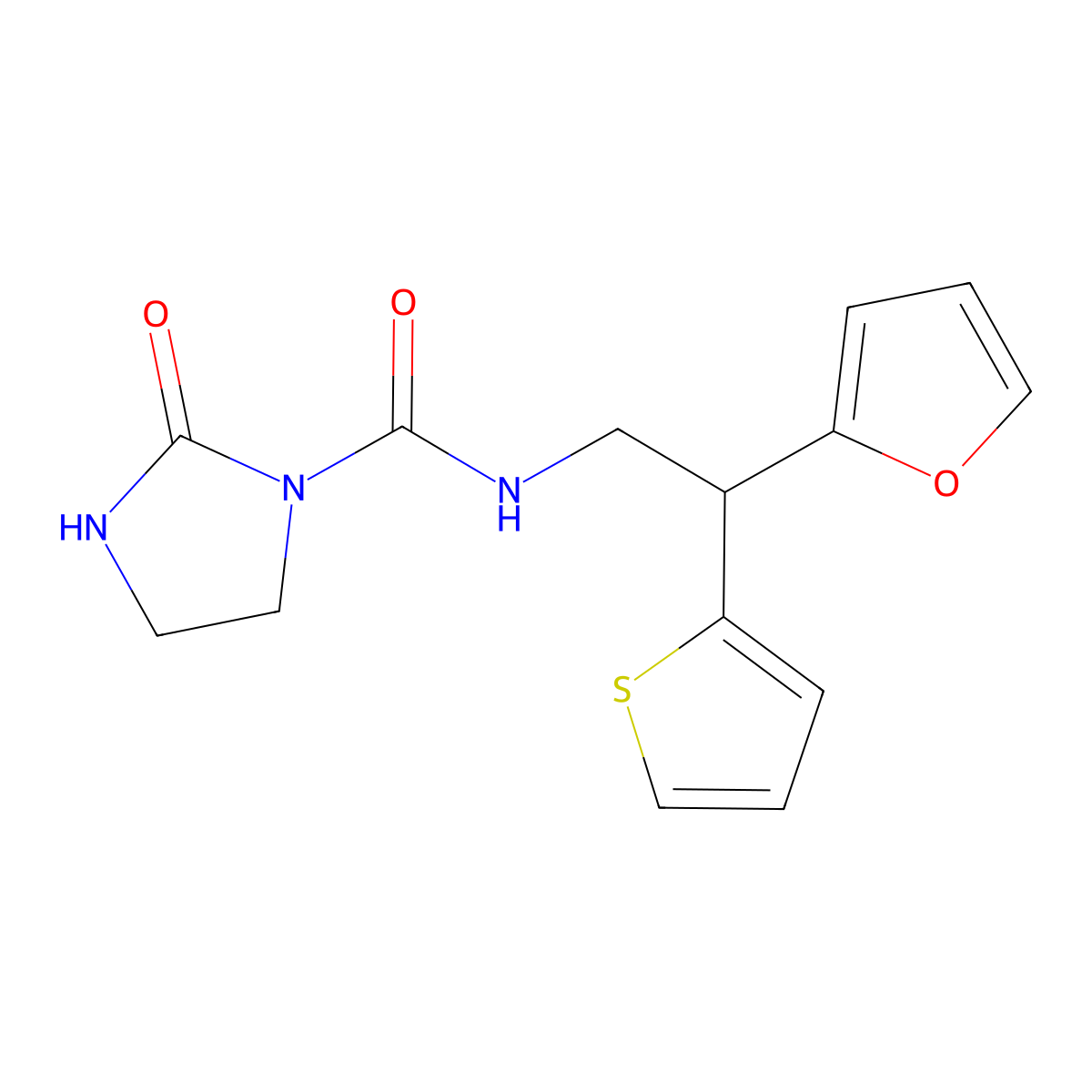 N-[2-(furan-2-yl)-2-(thiophen-2-yl)ethyl]-2-oxoimidazolidine-1-carboxamide molecular structure, CAS 2097904-02-2