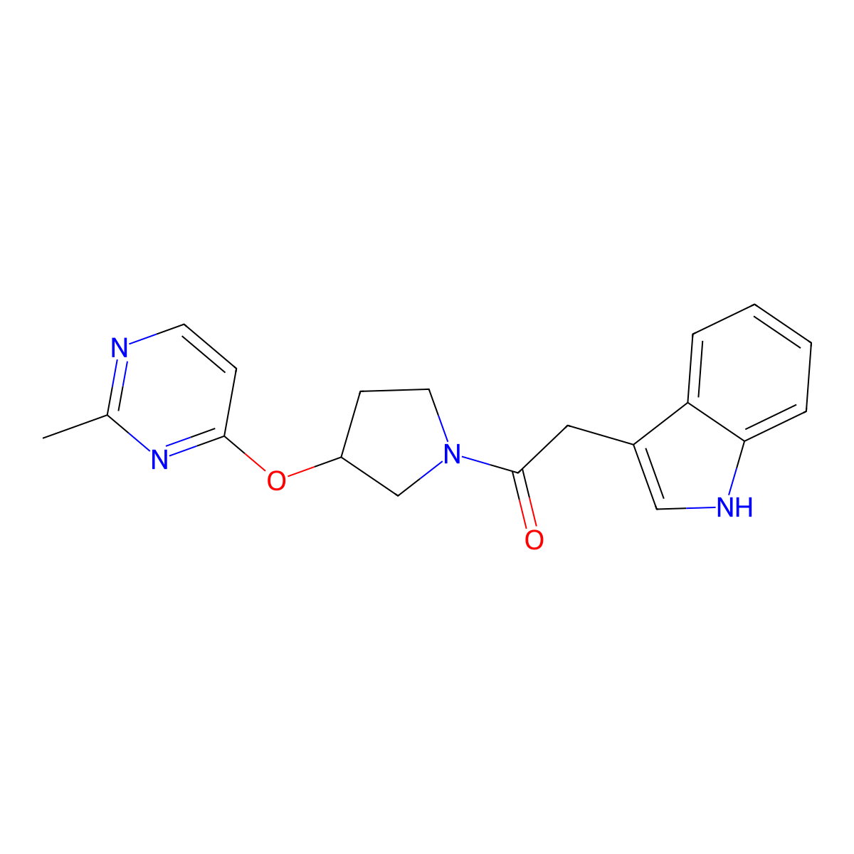 2-(1H-indol-3-yl)-1-{3-[(2-methylpyrimidin-4-yl)oxy]pyrrolidin-1-yl}ethan-1-one molecular structure, CAS 2097904-03-3