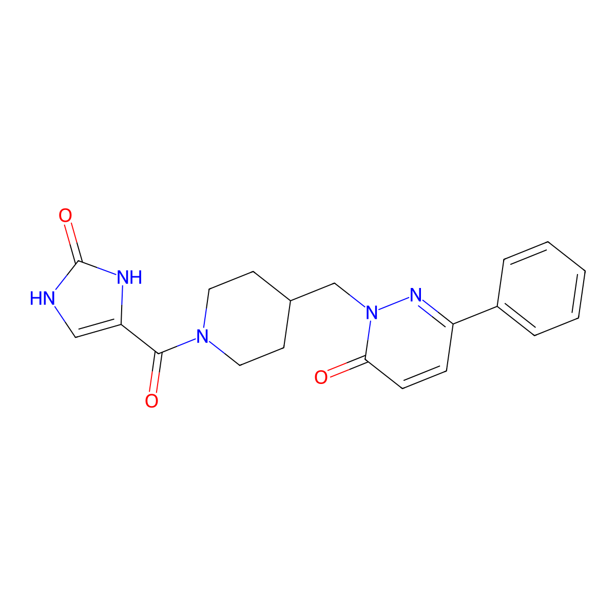 2-{[1-(2-oxo-2,3-dihydro-1H-imidazole-4-carbonyl)piperidin-4-yl]methyl}-6-phenyl-2,3-dihydropyridazin-3-one molecular structure, CAS 2097904-05-5