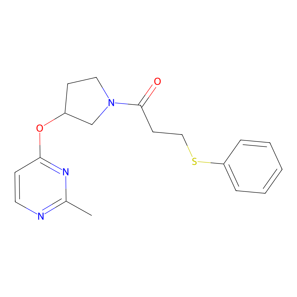 1-{3-[(2-Methylpyrimidin-4-yl)oxy]pyrrolidin-1-yl}-3-(phenylsulfanyl)propan-1-one molecular structure, CAS 2097904-07-7