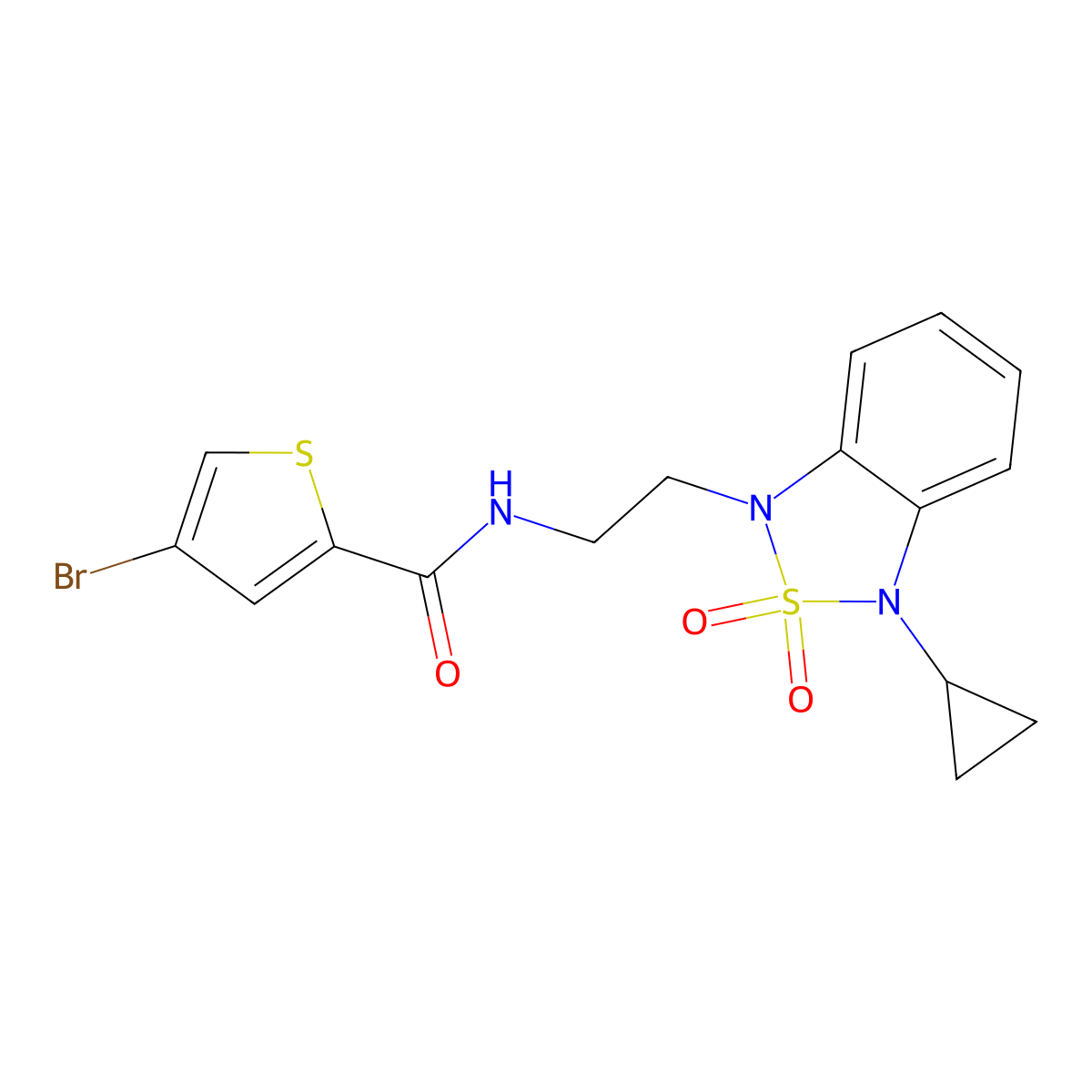 4-bromo-N-[2-(3-cyclopropyl-2,2-dioxo-1,3-dihydro-2lambda6,1,3-benzothiadiazol-1-yl)ethyl]thiophene-2-carboxamide molecular structure, CAS 2097904-13-5