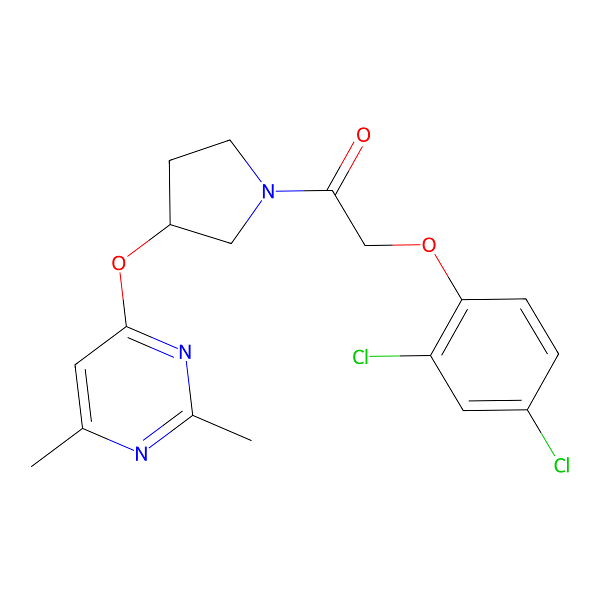 2-(2,4-Dichlorophenoxy)-1-{3-[(2,6-dimethylpyrimidin-4-yl)oxy]pyrrolidin-1-yl}ethan-1-one molecular structure, CAS 2097904-22-6