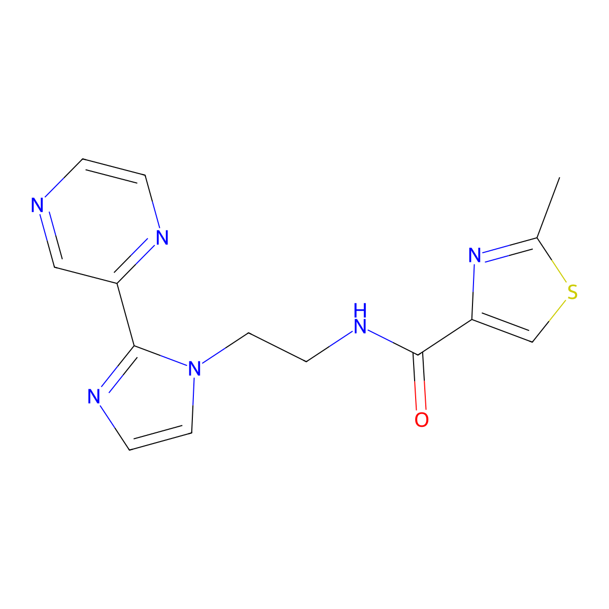 2-methyl-N-{2-[2-(pyrazin-2-yl)-1H-imidazol-1-yl]ethyl}-1,3-thiazole-4-carboxamide molecular structure, CAS 2097904-25-9