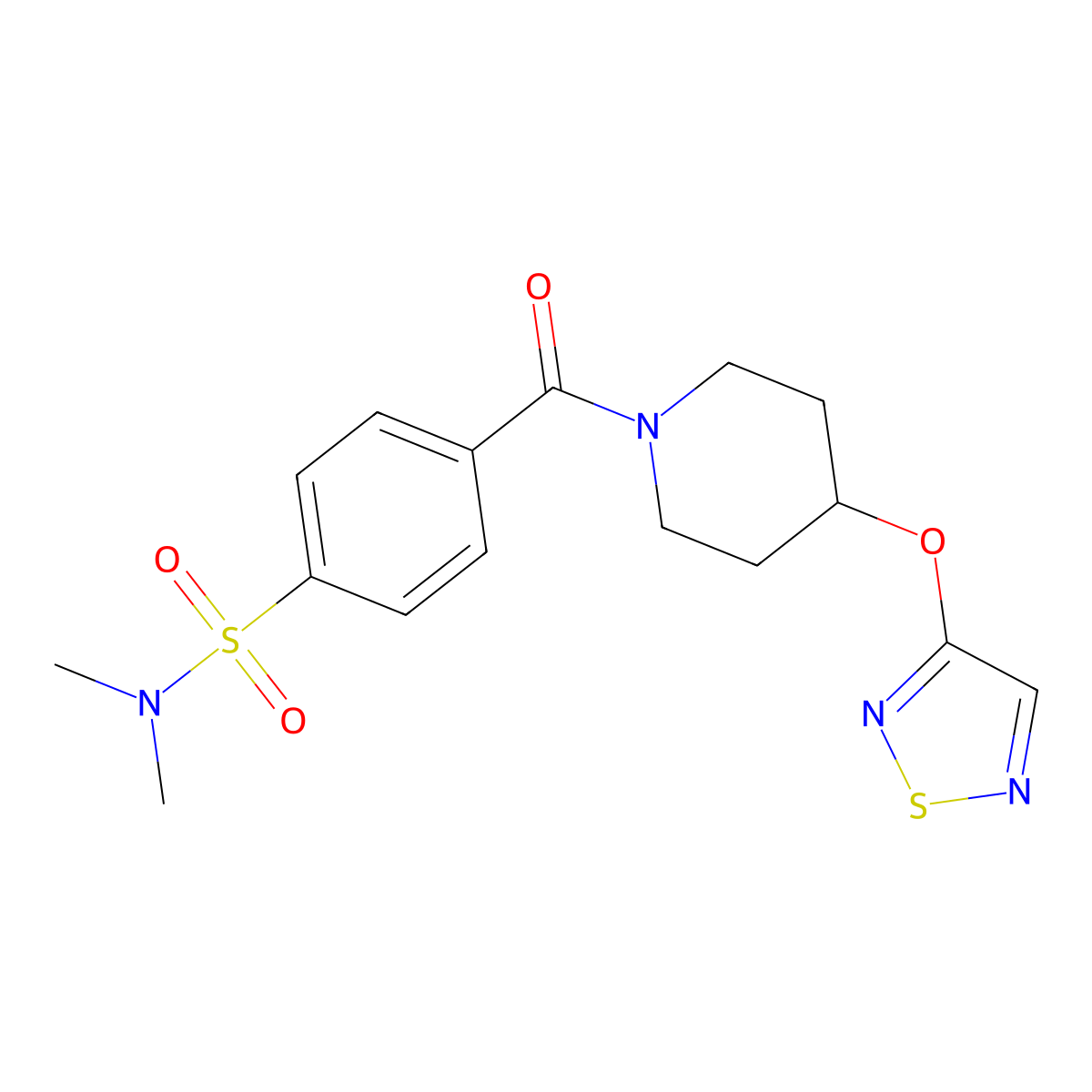 N,N-dimethyl-4-[4-(1,2,5-thiadiazol-3-yloxy)piperidine-1-carbonyl]benzene-1-sulfonamide molecular structure, CAS 2097904-34-0