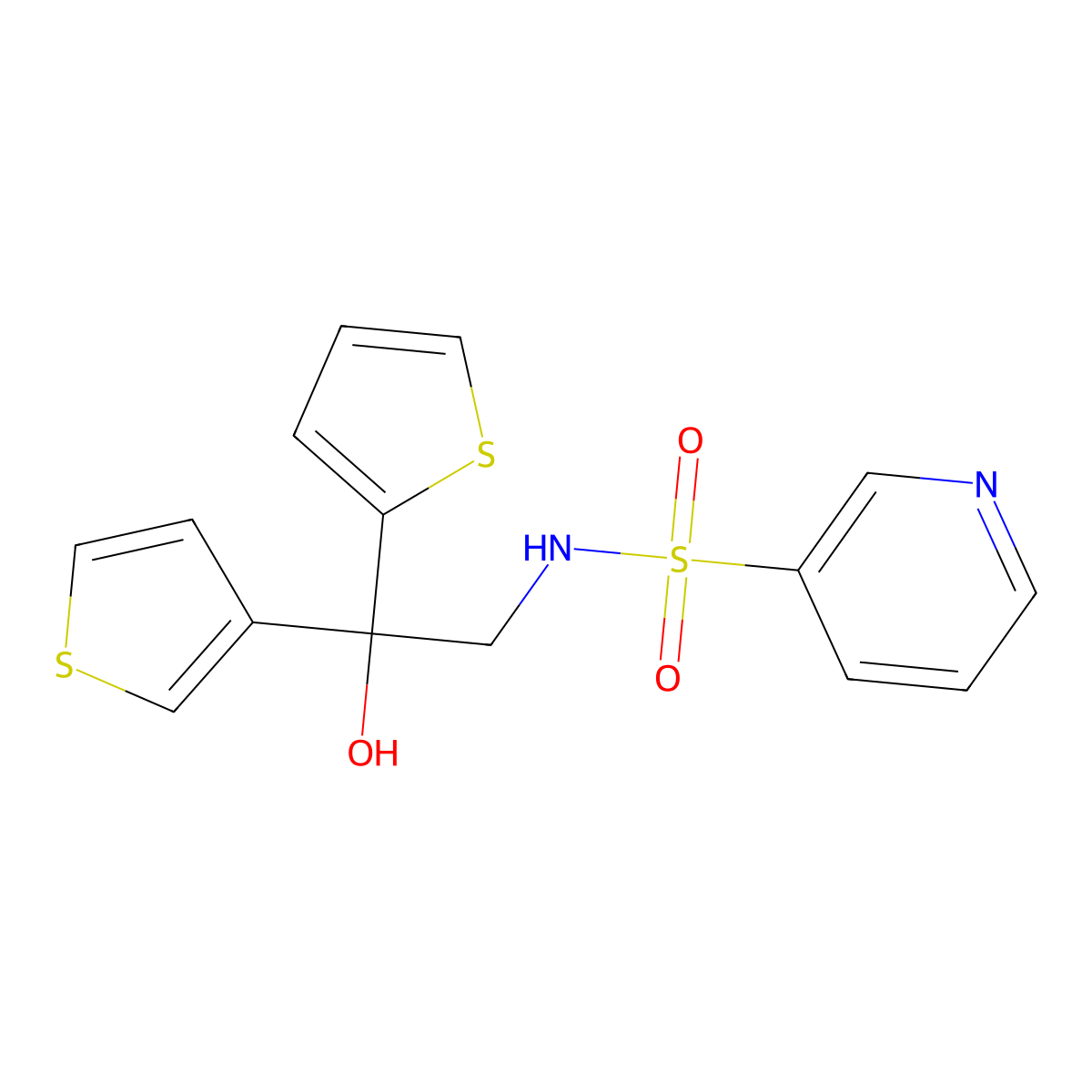 N-[2-hydroxy-2-(thiophen-2-yl)-2-(thiophen-3-yl)ethyl]pyridine-3-sulfonamide molecular structure, CAS 2097904-36-2
