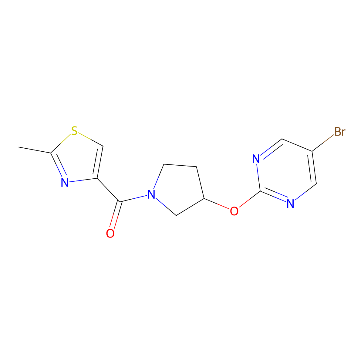 5-Bromo-2-{[1-(2-methyl-1,3-thiazole-4-carbonyl)pyrrolidin-3-yl]oxy}pyrimidine molecular structure, CAS 2097904-38-4