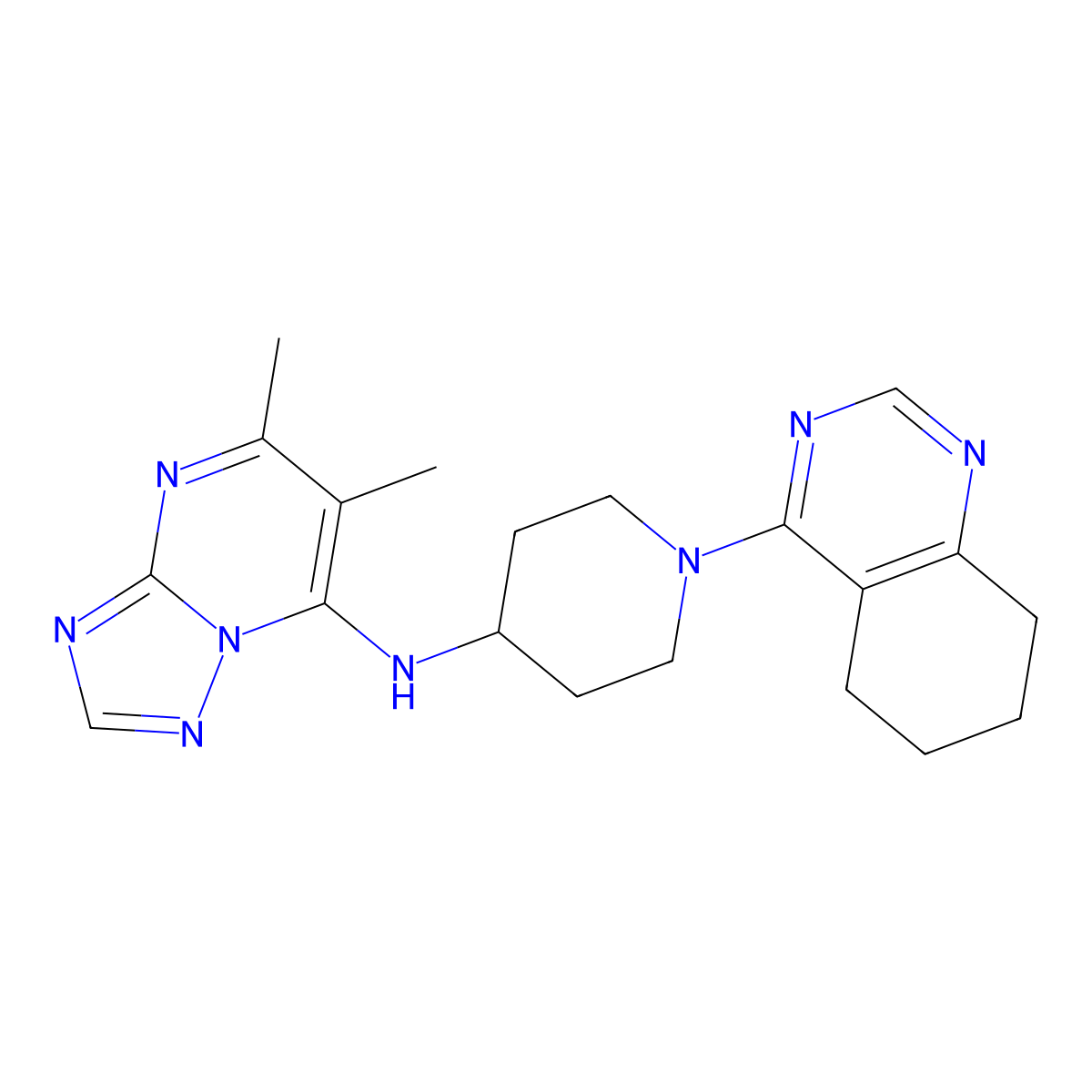 N-{5,6-dimethyl-[1,2,4]triazolo[1,5-a]pyrimidin-7-yl}-1-(5,6,7,8-tetrahydroquinazolin-4-yl)piperidin-4-amine molecular structure, CAS 2097908-56-8