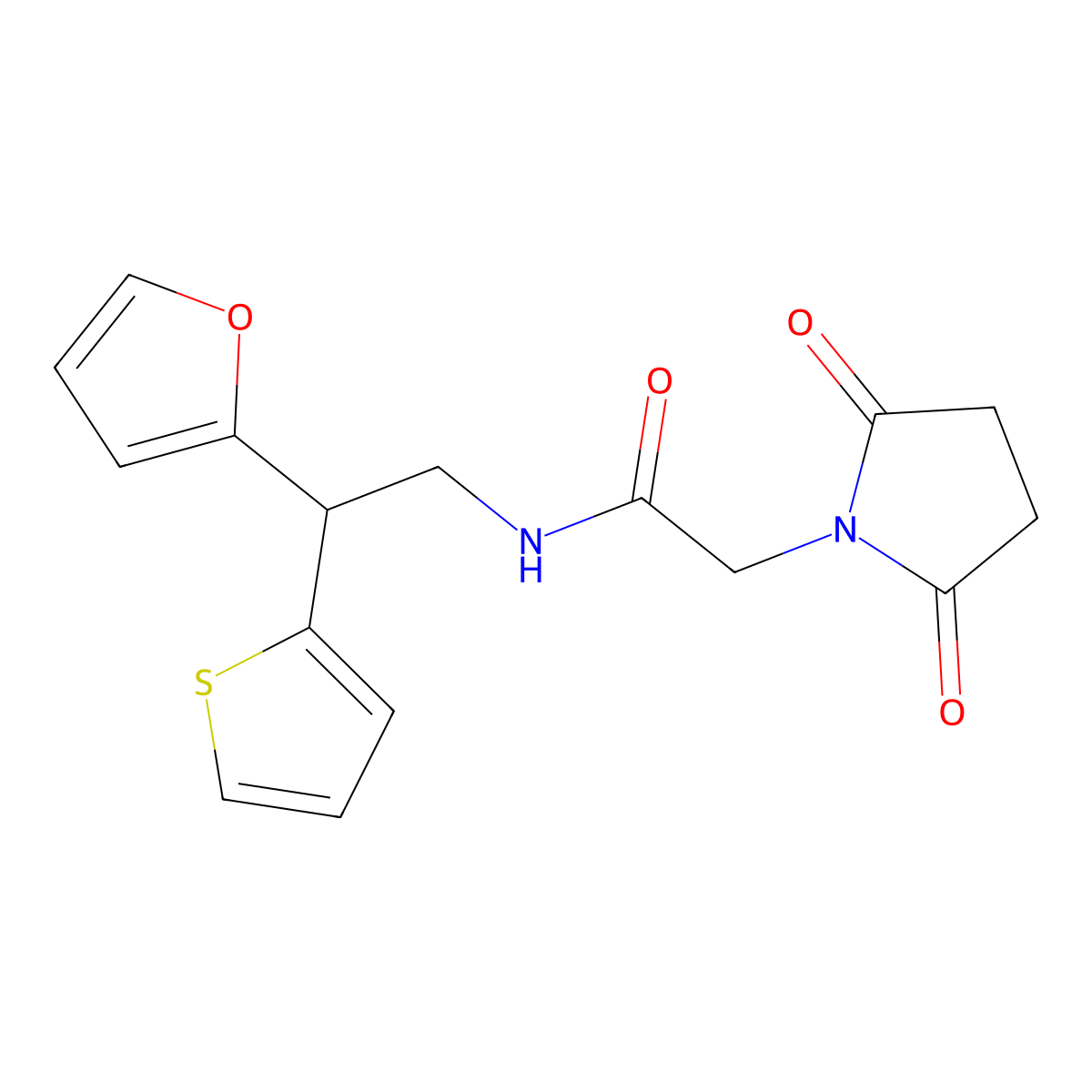 2-(2,5-dioxopyrrolidin-1-yl)-N-[2-(furan-2-yl)-2-(thiophen-2-yl)ethyl]acetamide molecular structure, CAS 2097908-57-9