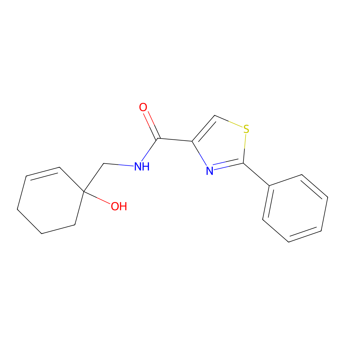 N-[(1-hydroxycyclohex-2-en-1-yl)methyl]-2-phenyl-1,3-thiazole-4-carboxamide molecular structure, CAS 2097908-61-5
