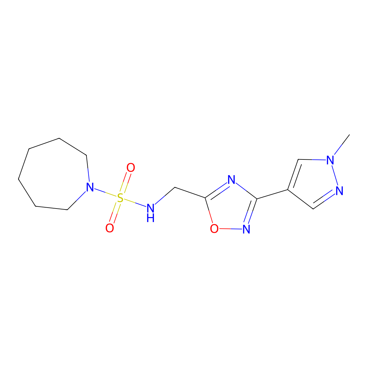 N-{[3-(1-methyl-1H-pyrazol-4-yl)-1,2,4-oxadiazol-5-yl]methyl}azepane-1-sulfonamide molecular structure, CAS 2097908-65-9