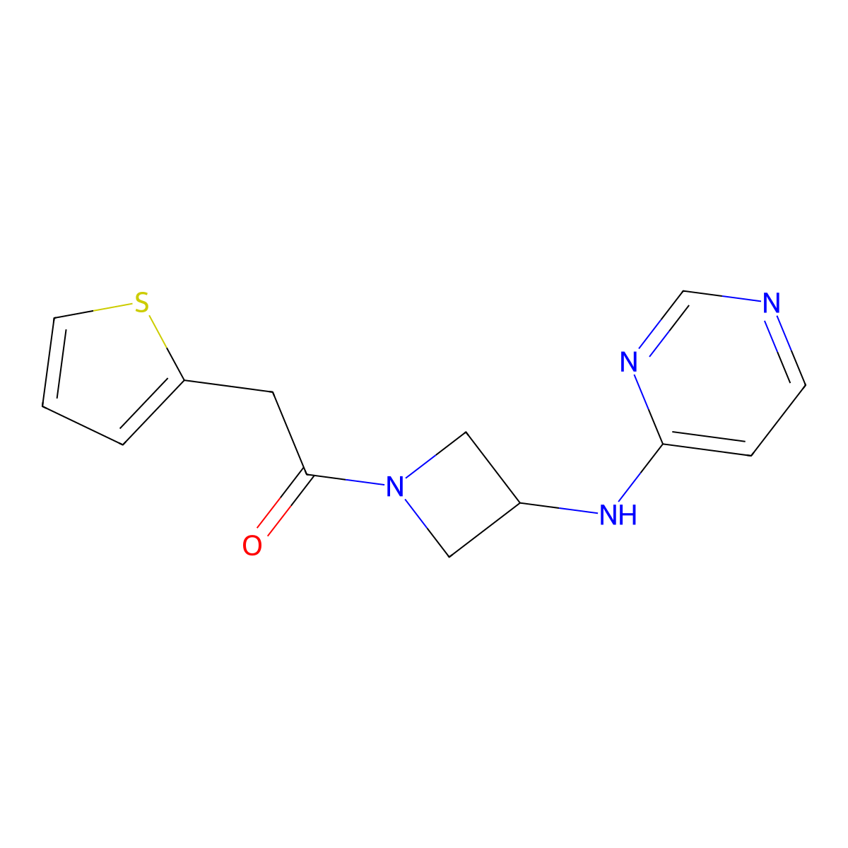 1-{3-[(Pyrimidin-4-yl)amino]azetidin-1-yl}-2-(thiophen-2-yl)ethan-1-one molecular structure, CAS 2097909-00-5