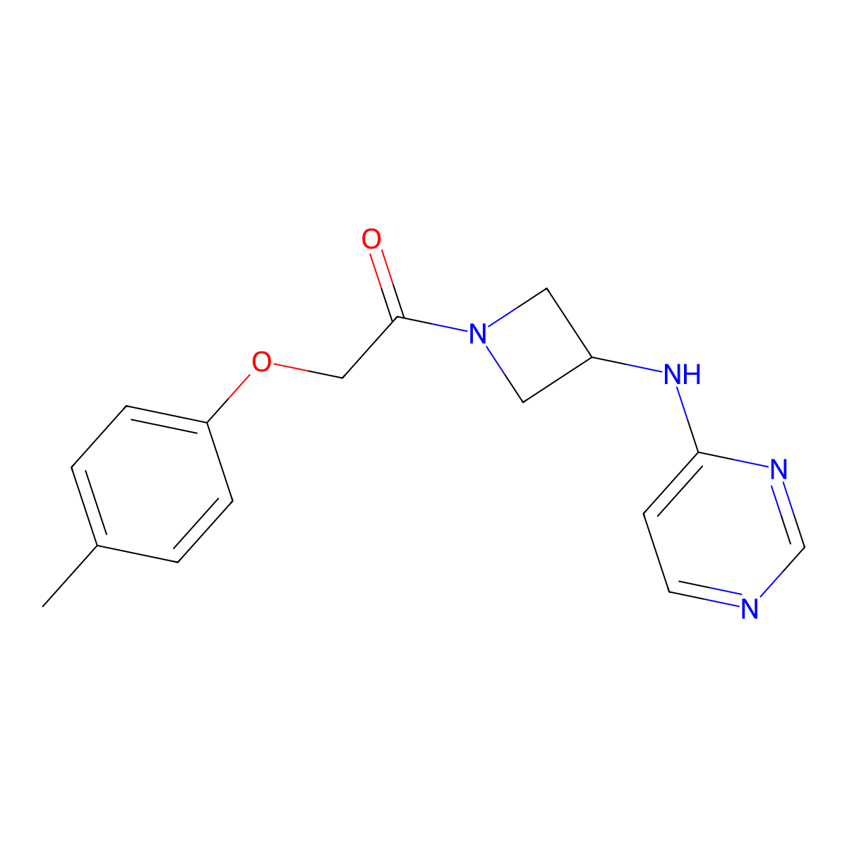 2-(4-Methylphenoxy)-1-{3-[(pyrimidin-4-yl)amino]azetidin-1-yl}ethan-1-one molecular structure, CAS 2097909-11-8
