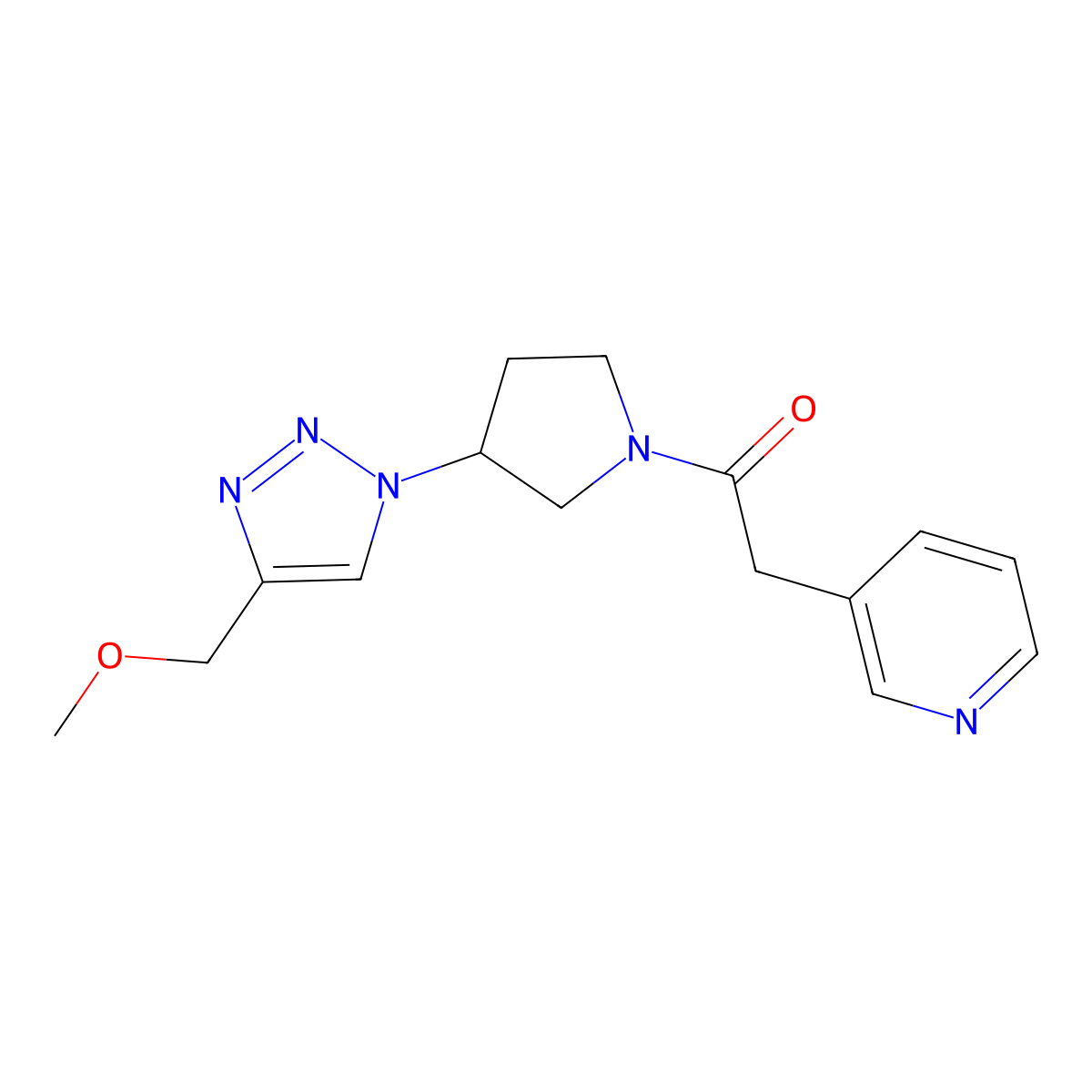 1-{3-[4-(methoxymethyl)-1H-1,2,3-triazol-1-yl]pyrrolidin-1-yl}-2-(pyridin-3-yl)ethan-1-one molecular structure, CAS 2097909-19-6