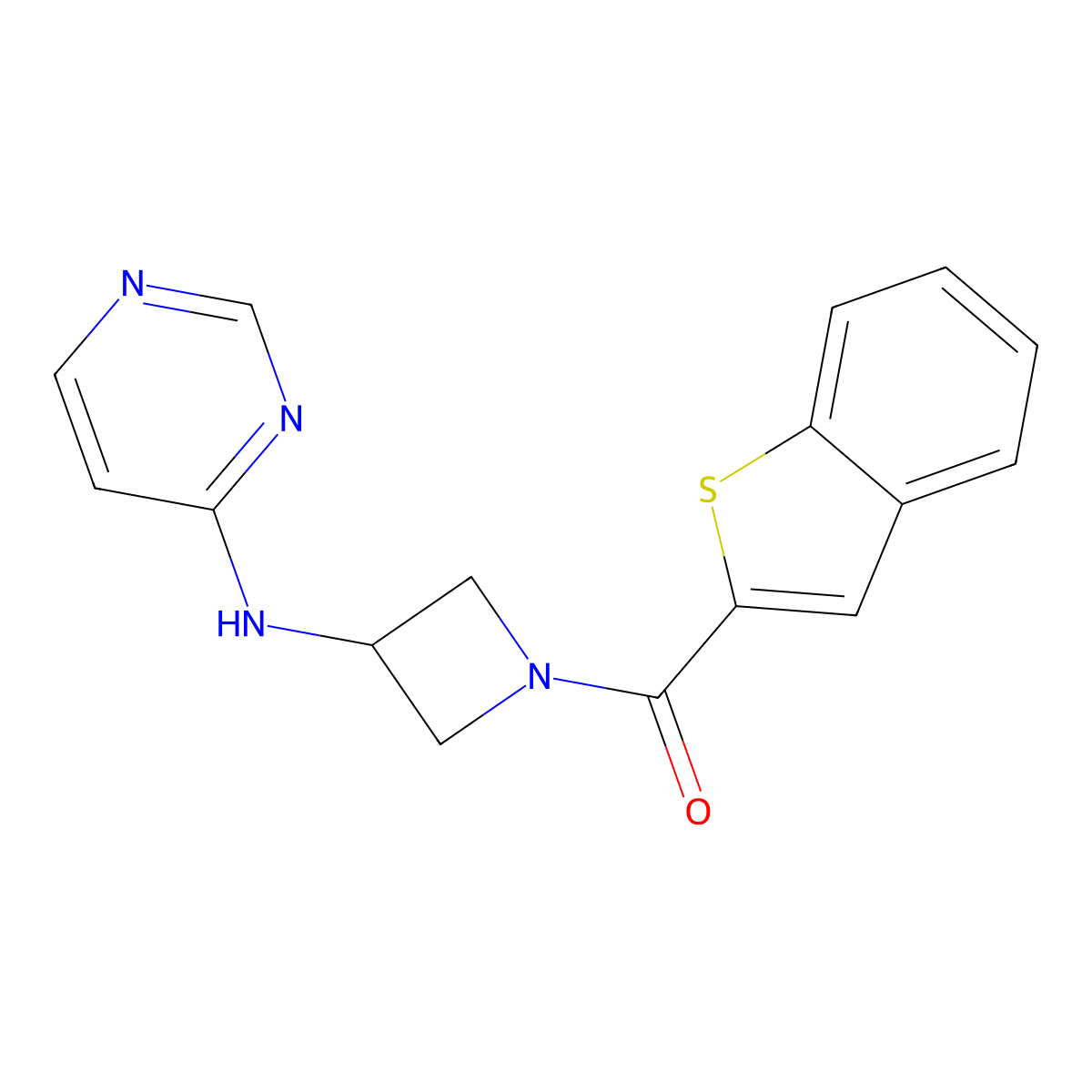 N-[1-(1-benzothiophene-2-carbonyl)azetidin-3-yl]pyrimidin-4-amine molecular structure, CAS 2097909-21-0