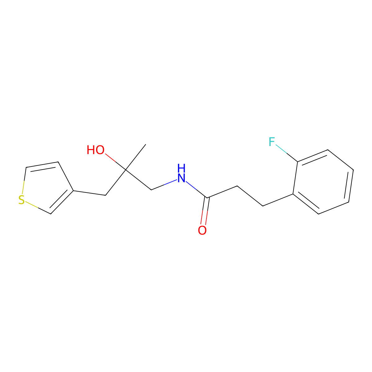 3-(2-fluorophenyl)-N-{2-hydroxy-2-[(thiophen-3-yl)methyl]propyl}propanamide molecular structure, CAS 2097909-28-7