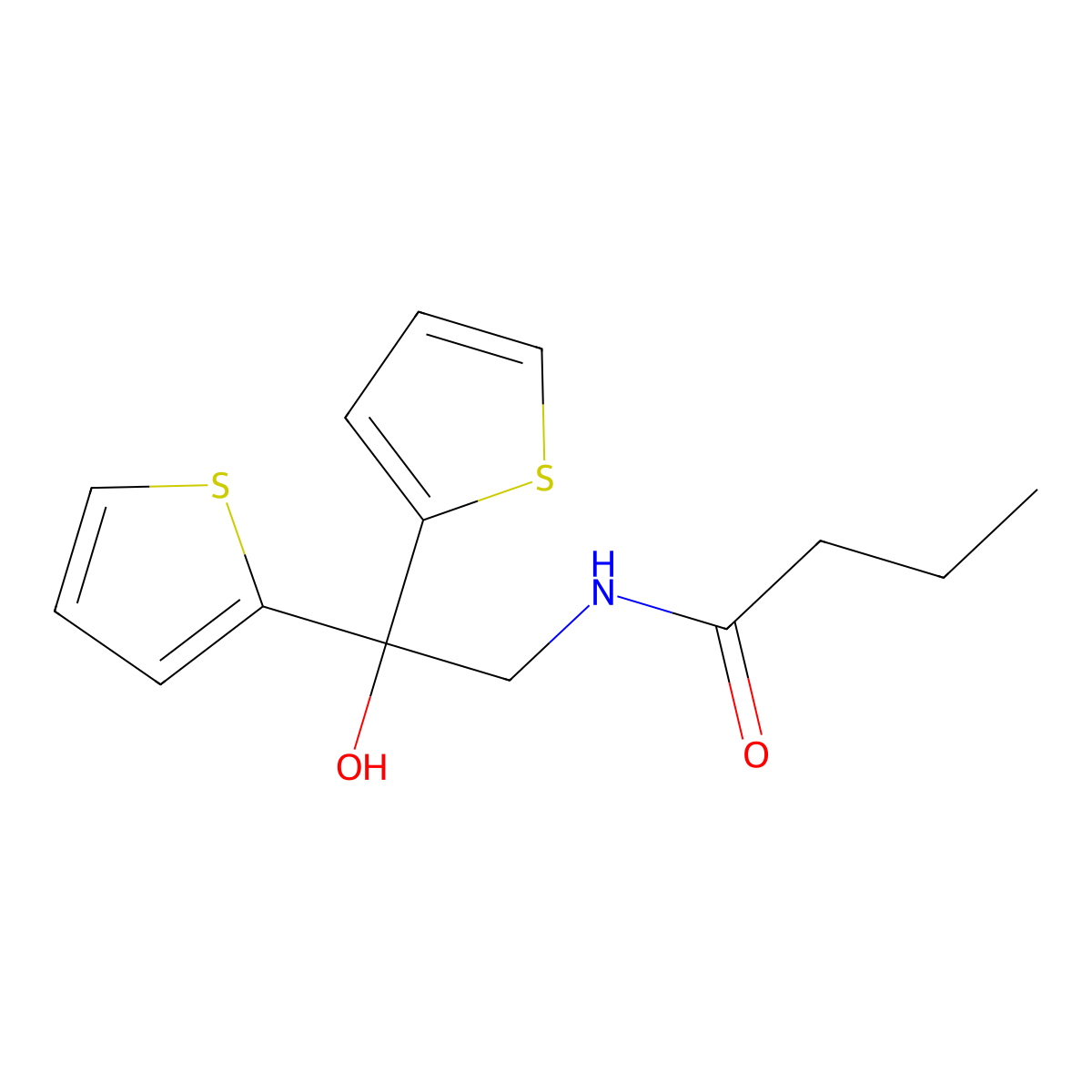 N-[2-hydroxy-2,2-bis(thiophen-2-yl)ethyl]butanamide molecular structure, CAS 2097909-40-3