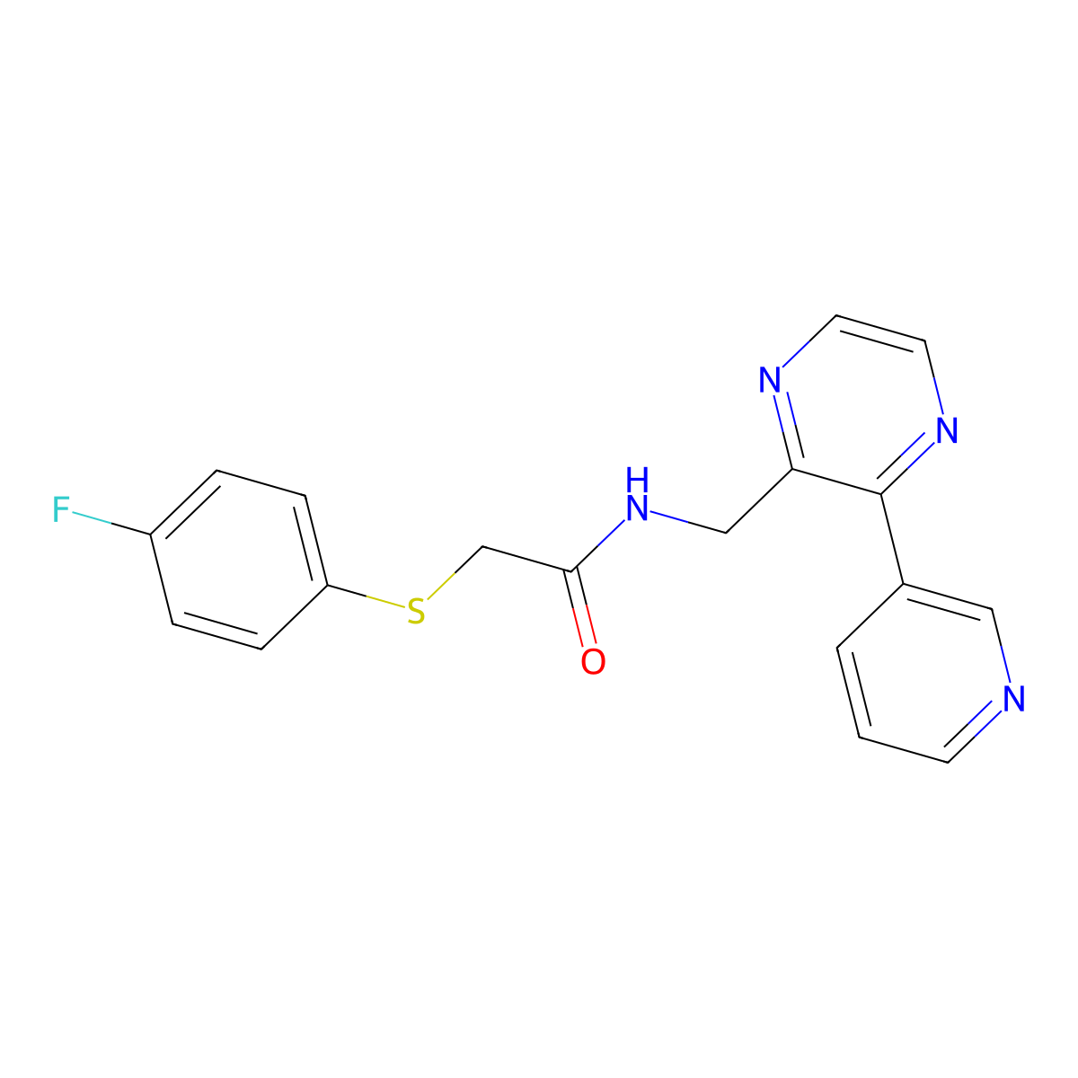 2-[(4-fluorophenyl)sulfanyl]-N-{[3-(pyridin-3-yl)pyrazin-2-yl]methyl}acetamide molecular structure, CAS 2097909-45-8