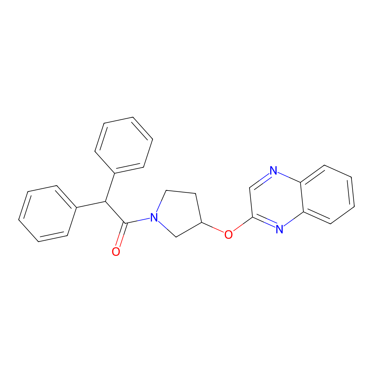 2,2-Diphenyl-1-[3-(quinoxalin-2-yloxy)pyrrolidin-1-yl]ethan-1-one molecular structure, CAS 2097909-52-7