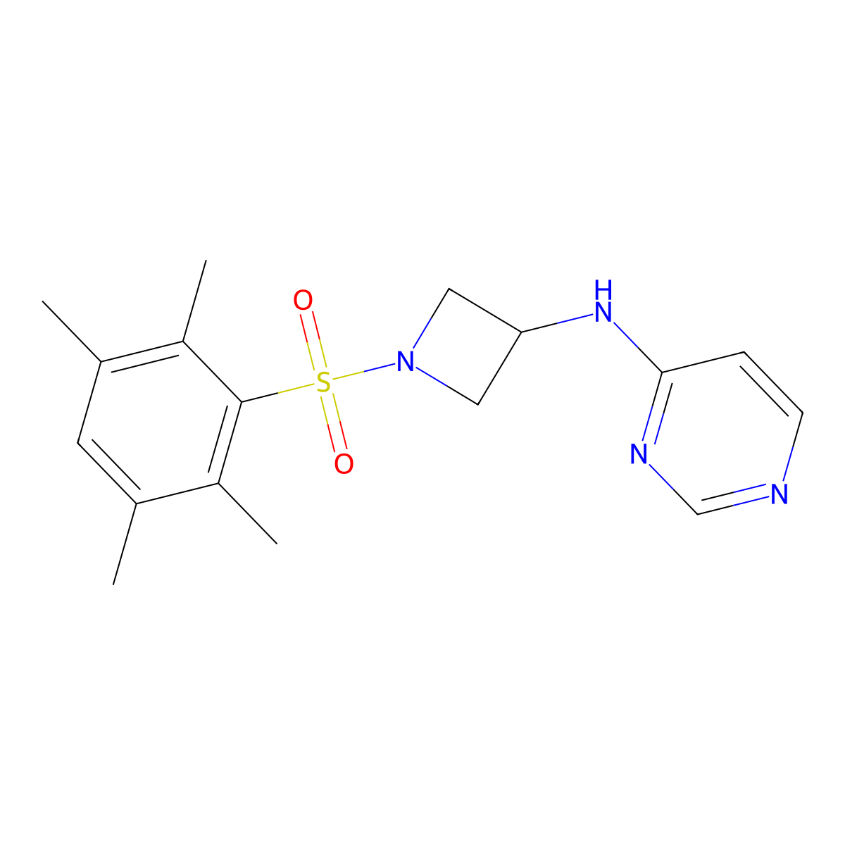 N-[1-(2,3,5,6-tetramethylbenzenesulfonyl)azetidin-3-yl]pyrimidin-4-amine molecular structure, CAS 2097909-54-9