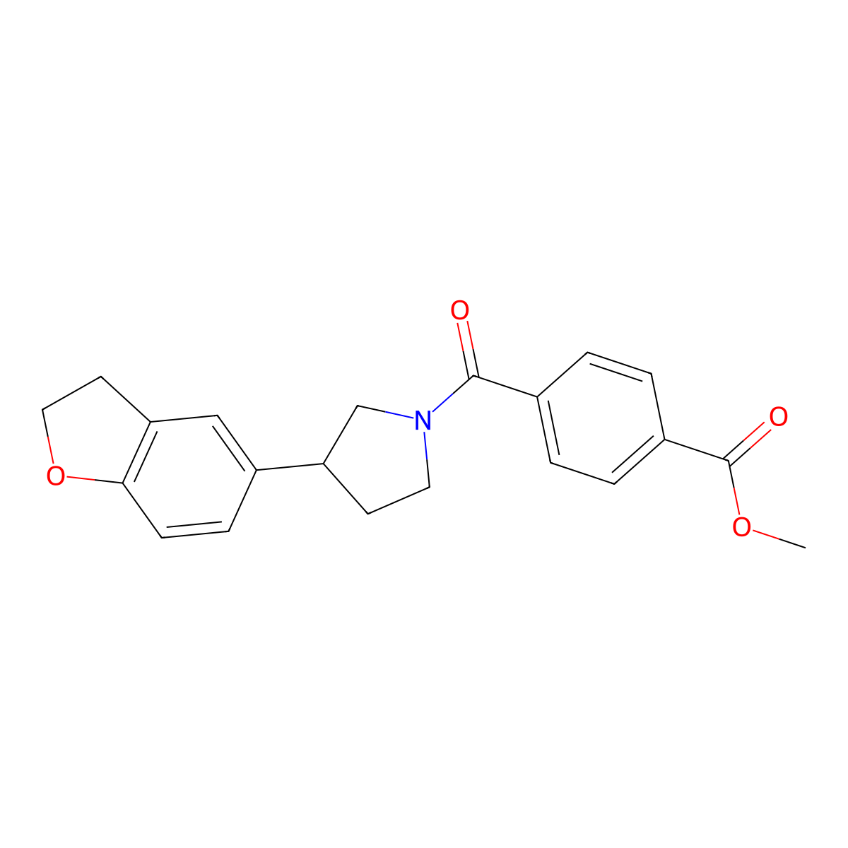 Methyl 4-[3-(2,3-dihydro-1-benzofuran-5-yl)pyrrolidine-1-carbonyl]benzoate molecular structure, CAS 2097909-68-5