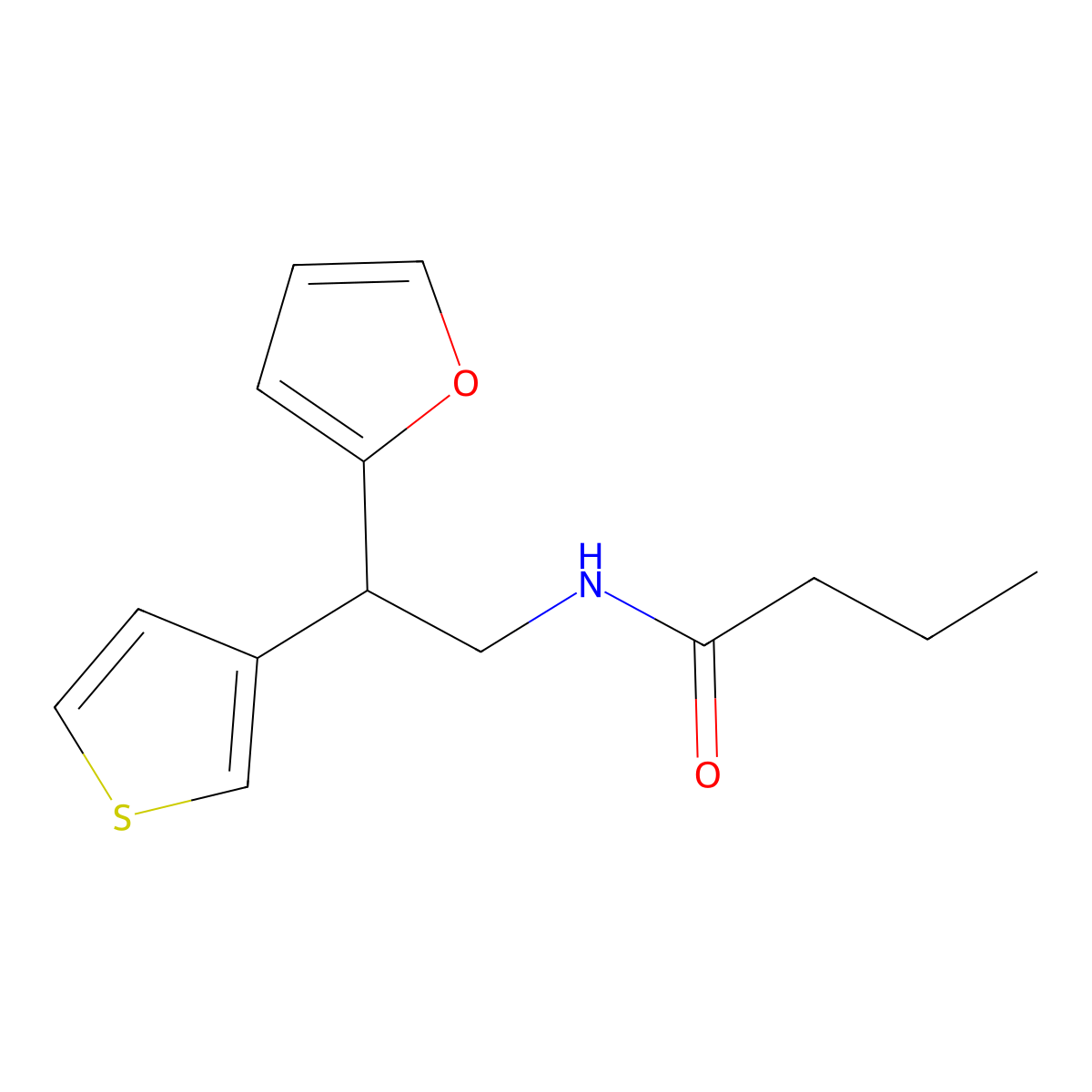 N-(2-(furan-2-yl)-2-(thiophen-3-yl)ethyl)butyramide molecular structure, CAS 2097909-78-7