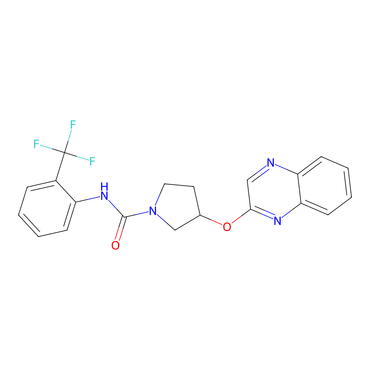 3-(quinoxalin-2-yloxy)-N-[2-(trifluoromethyl)phenyl]pyrrolidine-1-carboxamide molecular structure, CAS 2097909-81-2