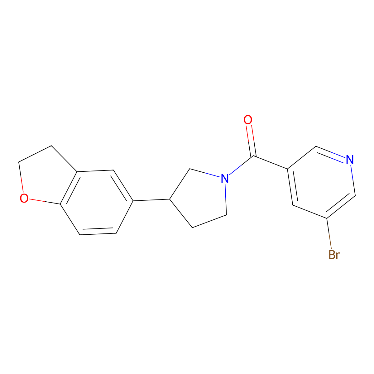 3-Bromo-5-[3-(2,3-dihydro-1-benzofuran-5-yl)pyrrolidine-1-carbonyl]pyridine molecular structure, CAS 2097909-86-7