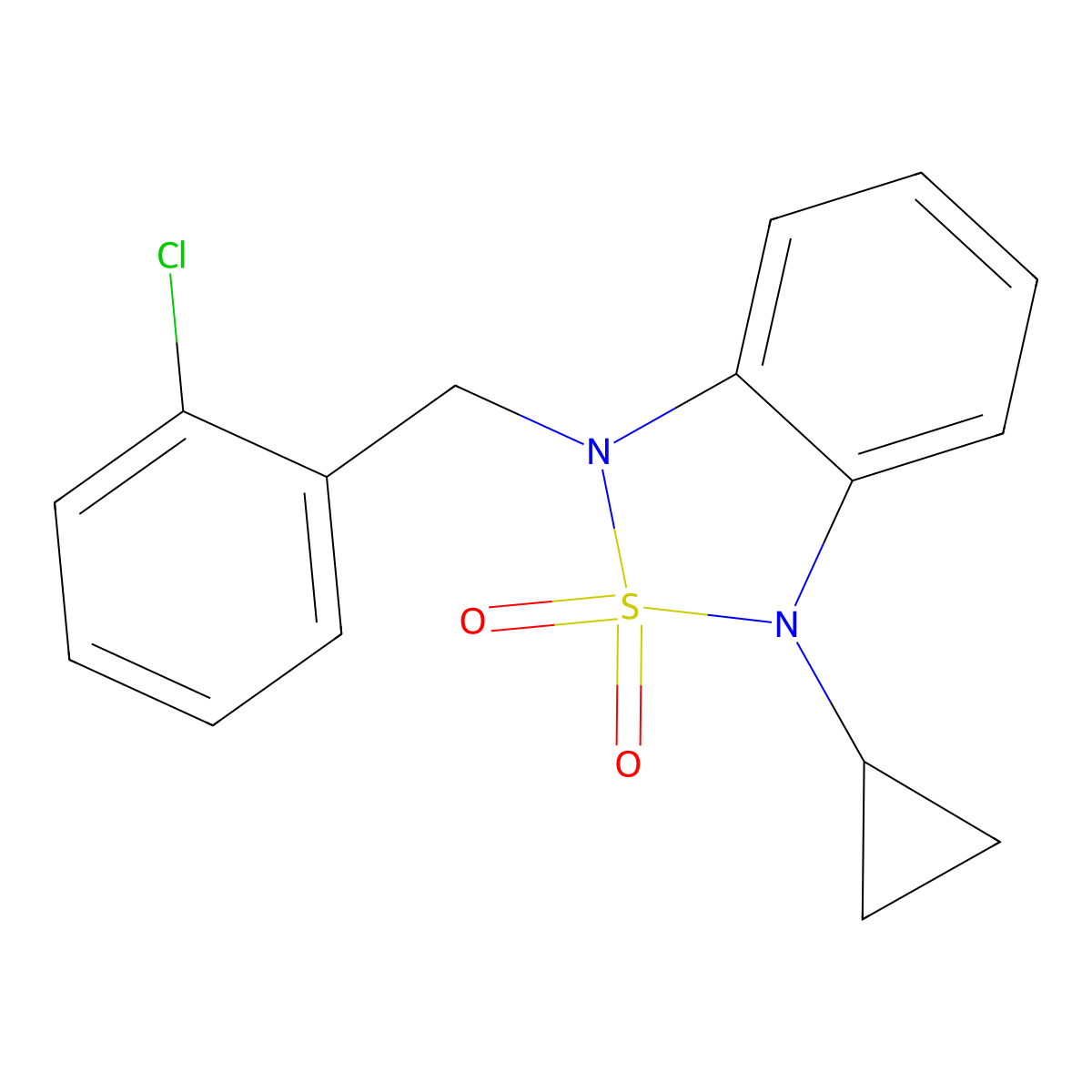 1-[(2-Chlorophenyl)methyl]-3-cyclopropyl-1,3-dihydro-2lambda6,1,3-benzothiadiazole-2,2-dione molecular structure, CAS 2097909-88-9