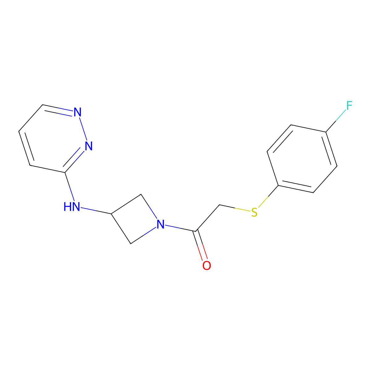 2-[(4-Fluorophenyl)sulfanyl]-1-{3-[(pyridazin-3-yl)amino]azetidin-1-yl}ethan-1-one molecular structure, CAS 2097909-99-2