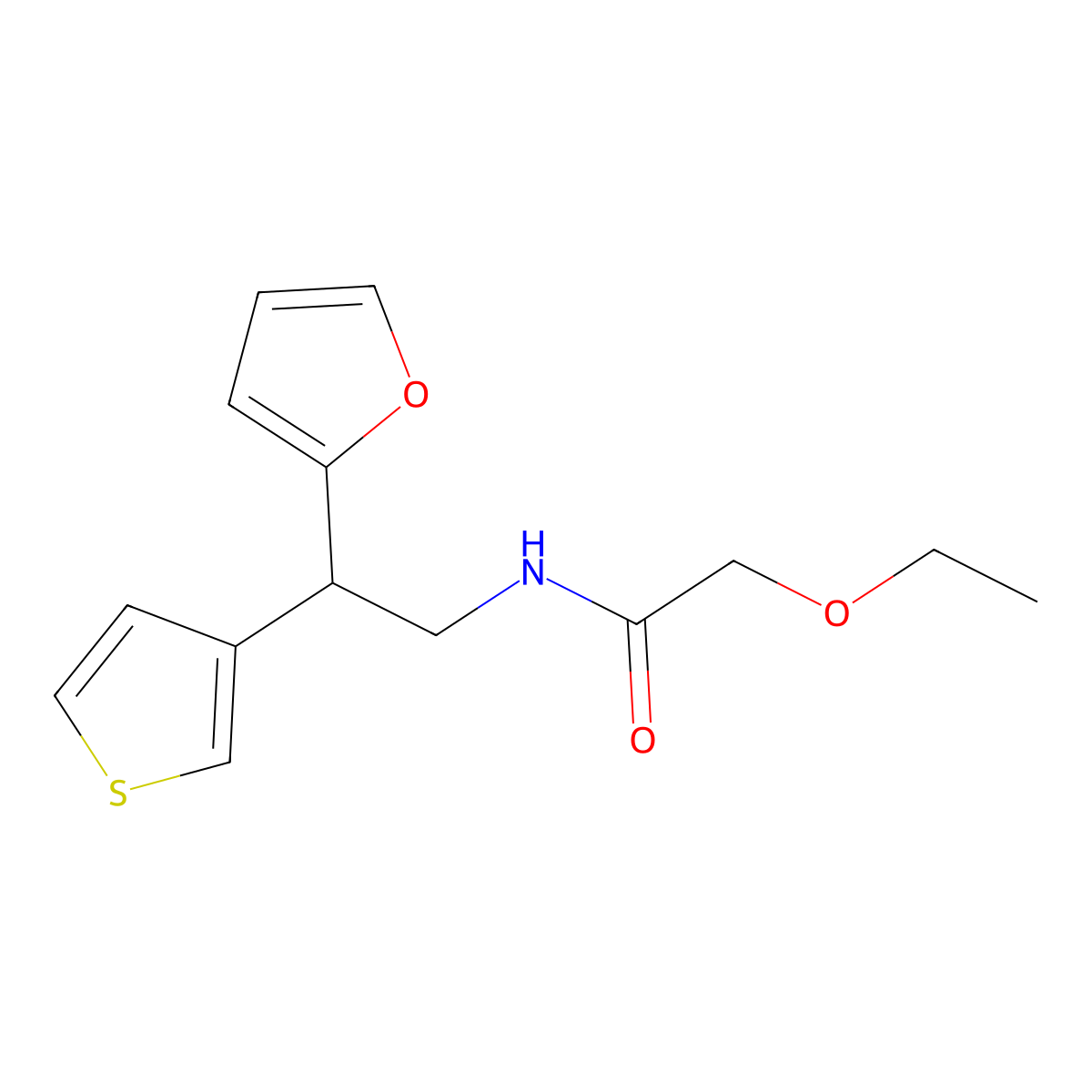 2-ethoxy-N-[2-(furan-2-yl)-2-(thiophen-3-yl)ethyl]acetamide molecular structure, CAS 2097910-04-6